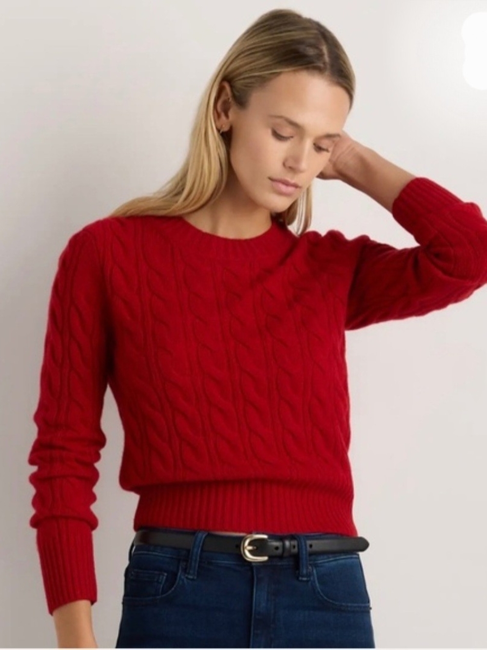 Quince 100% Mongolian Cashmere Cable-Knit Crewneck Sweater Varsity Red Medium